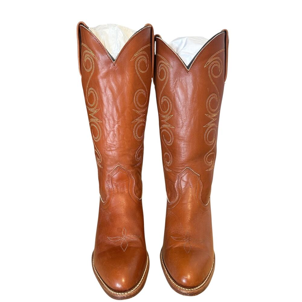 Frye Vintage Brown Leather Almond Toe Cowgirl Boots Size 8.5